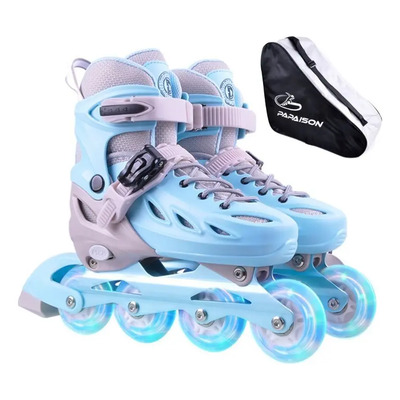 Patines En Linea Extensibles Ruedas Luces Led Niñas Niños Large 24cm A 26.5cm 70 Mm Celeste | Meses sin interés