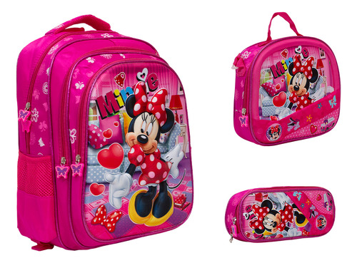 Kit Mochila Bolsa Infantil Feminina Minnie Costas Promoção