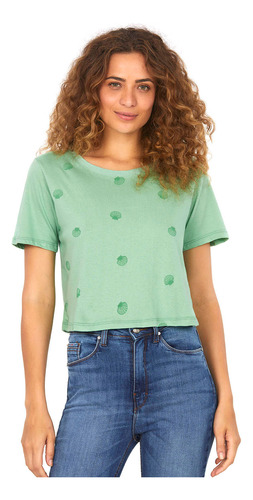 Camiseta Curta Feminina Malha Conchas Polo Wear Verde Médio