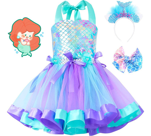 Vestido Tutú De Princesa Ariel De Sirenita Con Diadema, Traje De Sirena, Diseño De Vestido Para Niña, Halloween, Fiesta De Cumpleaños O Cosplay Vestir