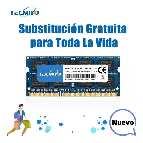 Memoria Ram Tecmiyo 8gb Ddr3l-1600 Sodimm 1.35 V/1.5v Laptop