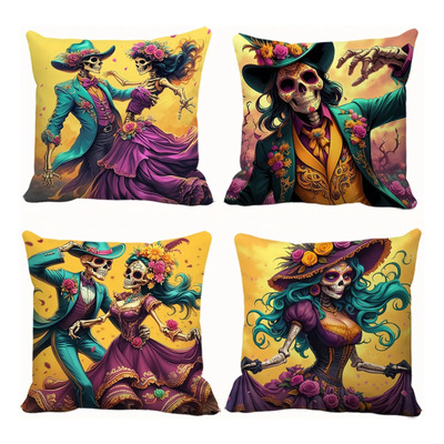4 Fundas De Almohada Del Día De Los Muertos Con Forma De Cal