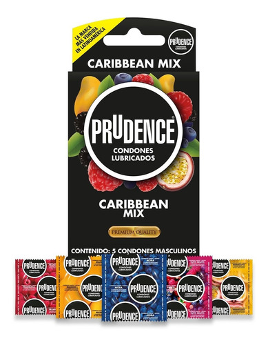 Caja Con 5 Condones Prudence Sabor Y Aroma Caribbean Mix