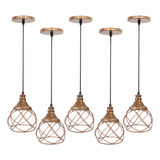 5 Lustre Pendente Aramado Esfera Balonê Cozinha Sala Cor Cobre Rose Gold