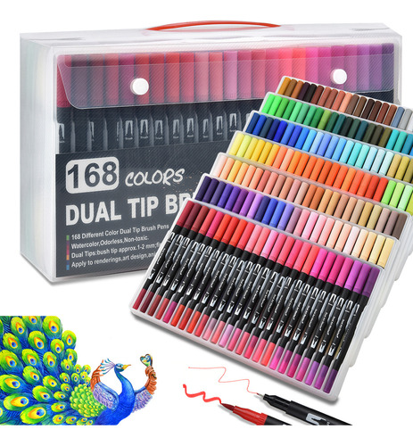 168 Colores Plumones Doble Punta Pencil, Laspang Marcadores A Base De Agua No Toxico Para Niños Adultos