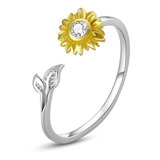 Anillo Plata 925 Girasol Ajustable Mujer Joya Regalo Flor