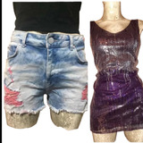 Duo Short Mezclilla Bershka Detalle + Blusa Lentejuelas 