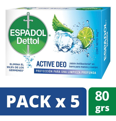 Espadol Jabon Active Deo Pack X 5 80gr