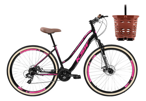 Bicicleta Aro 29 Feminina Ksw Retro C Cesta 21v Freio Disco