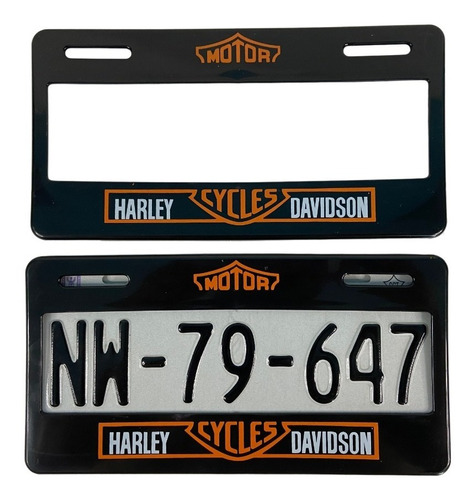 Par De Portaplacas Harley Davidson Negro Tipo Europeo Ancho 