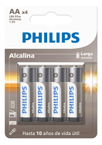 Pila Aa Alcalina Philips Lr6 1.5v Blister X 4 Unidades