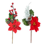 Kit 4 Pick Arranjo Natalino Flor Luxo 30cm Natal Decoração