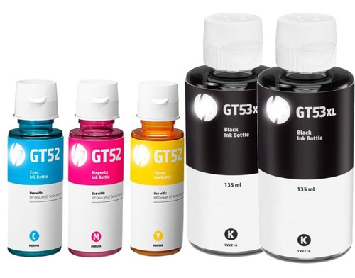 Tinta Hp Gt53 Xl Negro 135ml X2 + Colores 70ml 52 Black 53xl