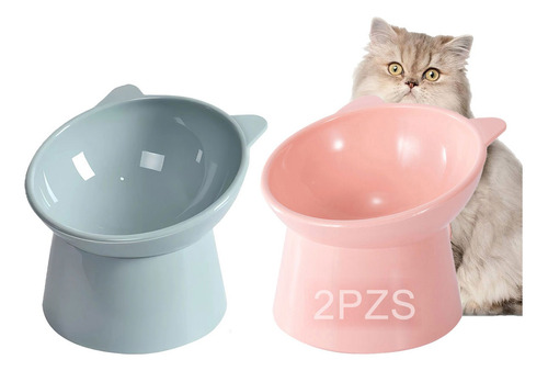 2pz Plato Comedero Inclinado Elevado Para Gato Perro Mascota