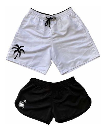 Kit Casal Bermuda Moda Praia Tactel Amor Love Namorados