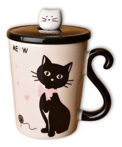 Mug Pocillo Gato Con Cuchara Ceramica