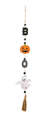 Adorno Puerta Halloween Cuentas Madera Calabaza Fantasma