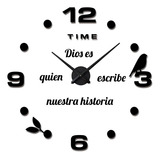 Reloj De Pared 3d Color Negro  Con Frase En Vinilo 