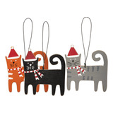 Adornos De Gato De Navidad, Madera, Alambre, Tamano: 3.25 X