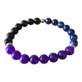 Pulseira Turmalina Negra Lápis Lazuli E Ametista Pedras 16cm