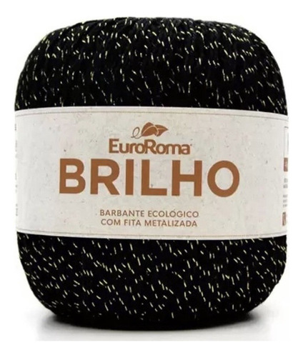 Barbante Colorido Euroroma 6 Brilho Ouro 400g Tricô Crochê Cor 0250- Preto