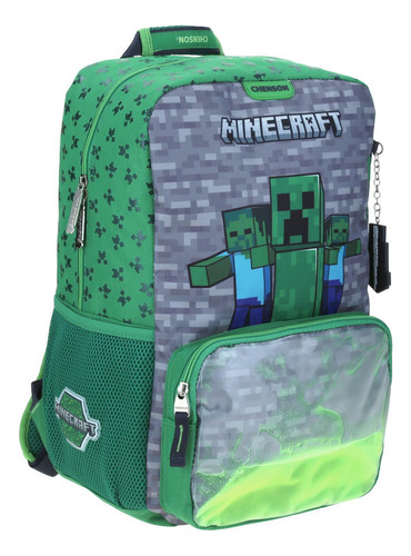 Mochila Minecraft Con Slime Chenson Original Para Primaria Y Secundaria Grande Reforzada Zeep Mc65628-g Color Verde