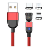 Cable Usb 3en1 Magnético Carga Rápida+ Datos+ Giratorio540° Color Rojo 2m