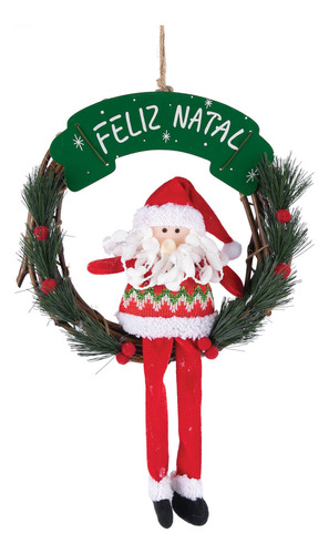 Guirlanda Enfeite Placa Feliz Natal Decorada Papai Noel 33cm