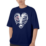 Camiseta Ombro Caido Estampas Skeleton Hearts Grunge Stylish