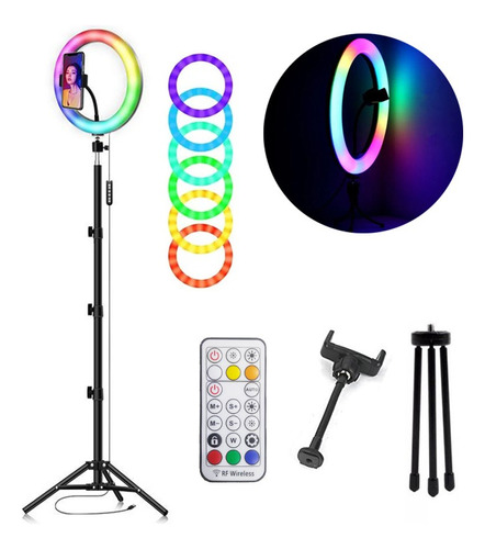 Kit 10 Polegada Colorido Ring Light Rgb Led Anel Luz 26 Cm