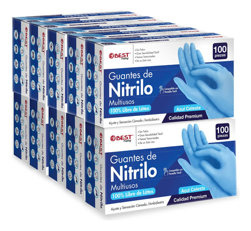 1000 Guantes Premium Azul Nitrilo Libre De Látex Sin Polvo