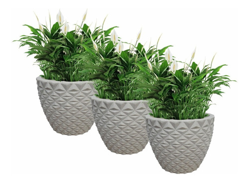 Jogo 3 Vasos Luxo Diamante 3d Plantas Casa Jardim Decor N1 