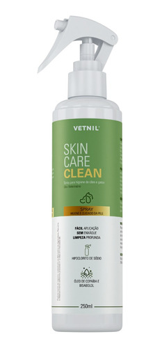 Skin Care Clean Spray Para Higiene Cães E Gatos 250ml Vetnil