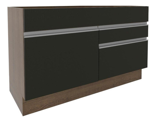 Balcão Gabinete Pia Madesa Glamy 120 Cm 1 Porta 2 Gavetas Rp Cor Rustic/preto G241237kgl