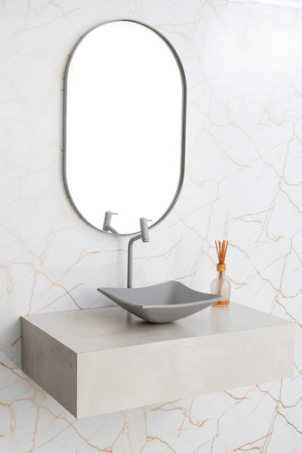 Espelho Oval C/ Moldura Banheiro Quarto Sala 80x50cm Cores Moldura Cinza