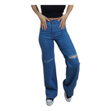 Jeans Wideleg Semi Elastizado Con Rotura En Las Rodillas 