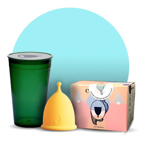 Copa Menstrual Cocoon Talle 1  Amarillo + Vaso Esterilizador