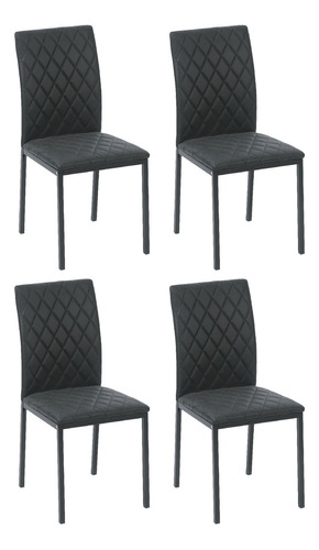 Silla Living Comedor Cocina Set X4 Tapizada Niviko Reforzada Estructura De La Silla Negro Asiento Negro Diseño De La Tela Cuero Sintético