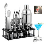 Kit Cocteleria 25pcs Bartender Con Soporte 750ml Inoxidable