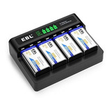 Ebl Baterías Recargables De 9 V, Paquete De 4 Con Cargador D