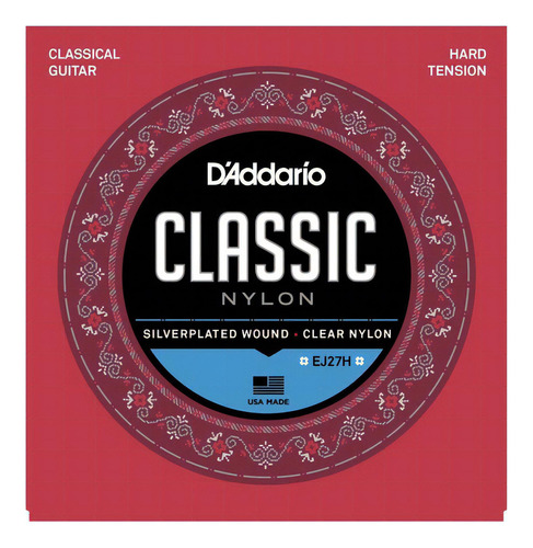 Encordoamento Para Violão Nylon D'addario Ej27h Hard Tension