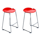 Banqueta Alta Silla Cromada Desayunador Milo Alto 65 Cm Pack X2 - Resiste 150 Kg 12 Meses + Acabado De La Estructura Cromado Color Rojo