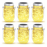 Mason Jar Luces Solares 40 Led, Paquete De 6 Luces Solares C