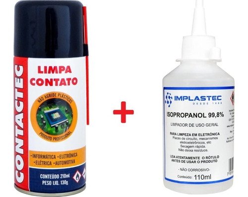 Kit Alcool Isopropilico 110ml E Limpa Contato 210ml Limpeza