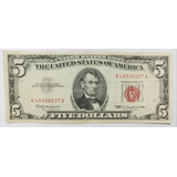 Billete 5 Dollares Usa Sello Rojo Lincoln 1963 Sk04
