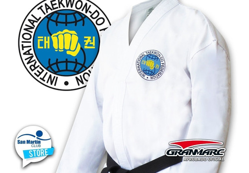 Dobok Taekwondo Bordado Granmarc Ribetes Itf Oficial Logo Tr