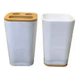 Kit De Baño Vaso Porta Cepillo De Dientes + Vaso Base Bambú