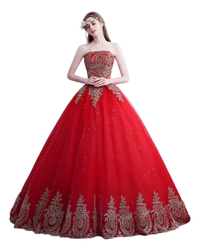 Vestidos De Quinceañera  Color Rojo Strapless Barato Nuevo