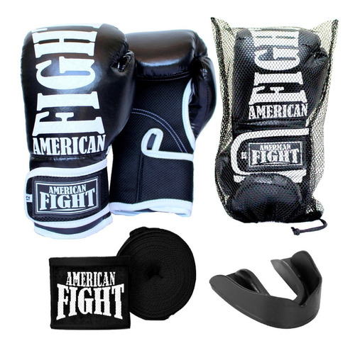 Kit Boxe Muay Thai Luva Bandagem Buc American Fight Vermelho