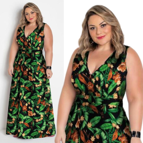 Vestido Longo Transpassado Floral Plus Size Gordinha 46 A 64